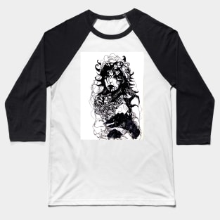 Lady in black. PEN ARTWORK. Black and white. Baseball T-Shirt